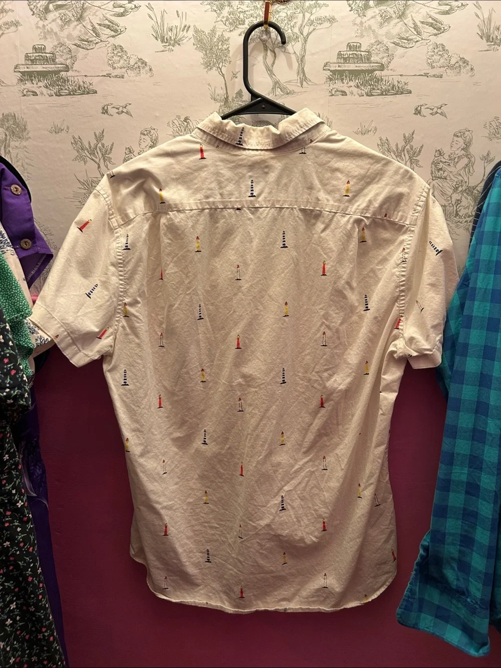 J. Crew White Short-Sleeve Button-Down Shirt with Multicolor Beacon Print